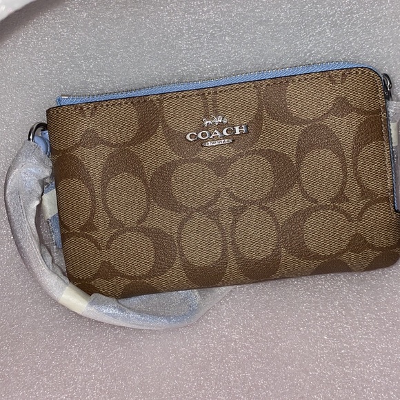 NWT 🔥 Coach Double Corner Zip Wristlet In Signature Canvas - Picture 4 of 16